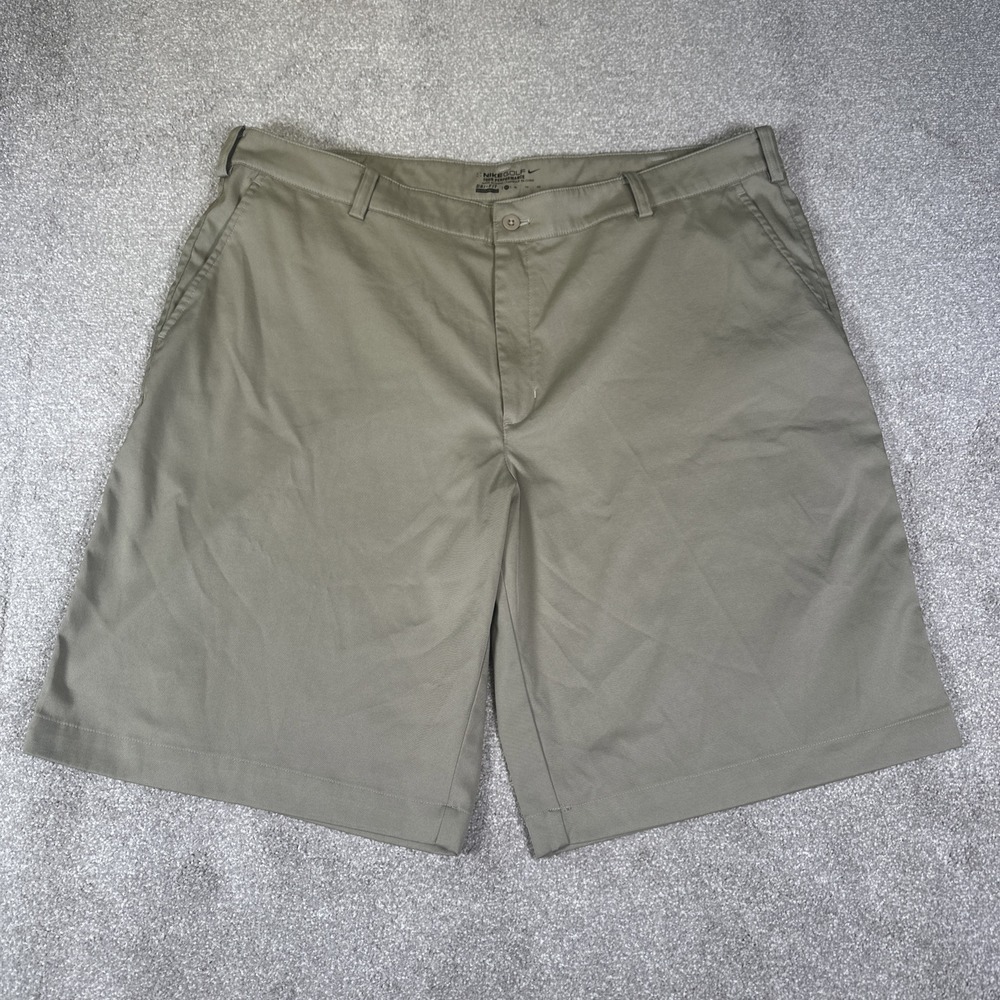 Nike Golf Mens 40 Waist Beige Khaki Shorts Swoosh Dri-Fit Performance